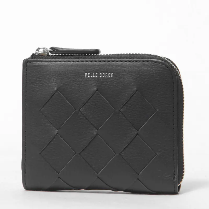PELLE BORSA ペレボルサ Chrono Weave メッシュL字ファスナー ミニ財布 ブラック