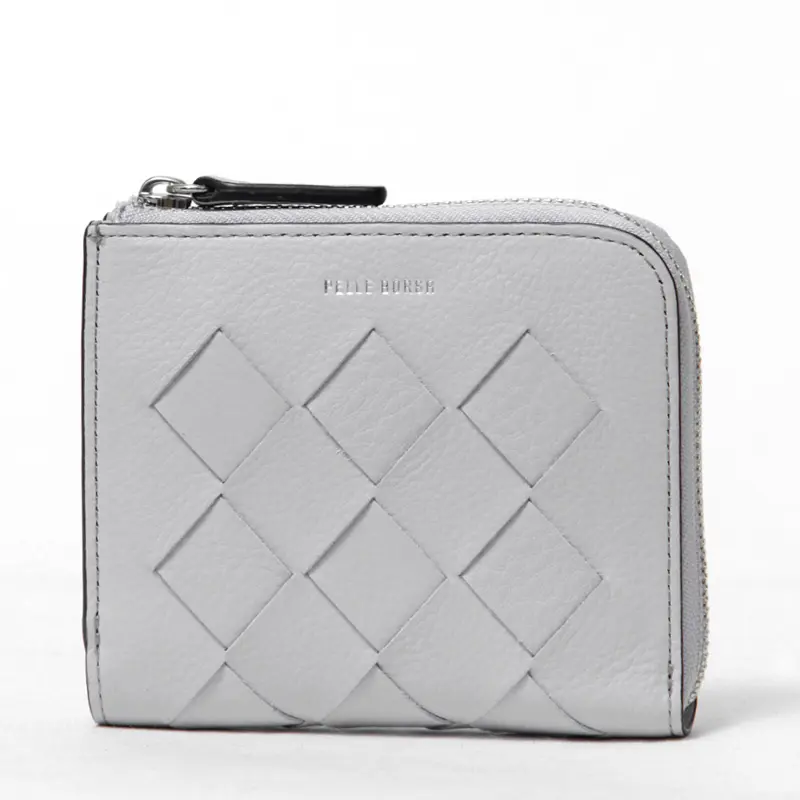 PELLE BORSA ペレボルサ Chrono Weave メッシュL字ファスナー ミニ財布 アイスグレー