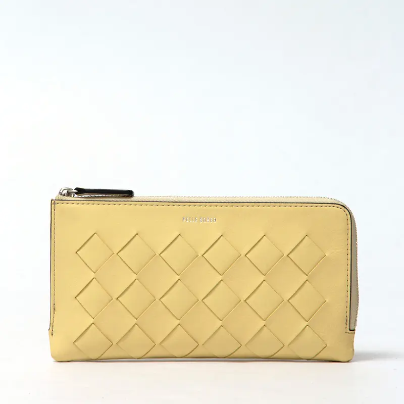 PELLE BORSA ペレボルサ Chrono Weave 牛革メッシュ L字ファスナー 長財布 クリームイエロー