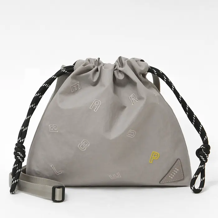 PELLE BORSA ペレボルサ リンクル 巾着 ミニ ショルダーバッグ ライトグレー