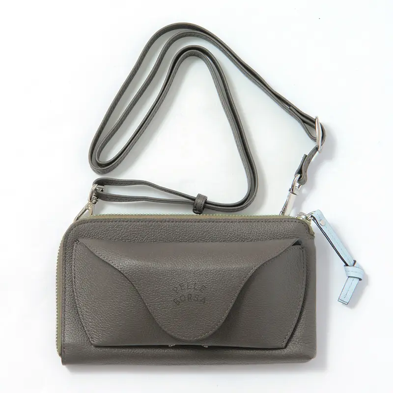 PELLE BORSA ペレボルサ VERY GOODS シュリンクレザー メガネポケット付き お財布ポシェット グレー