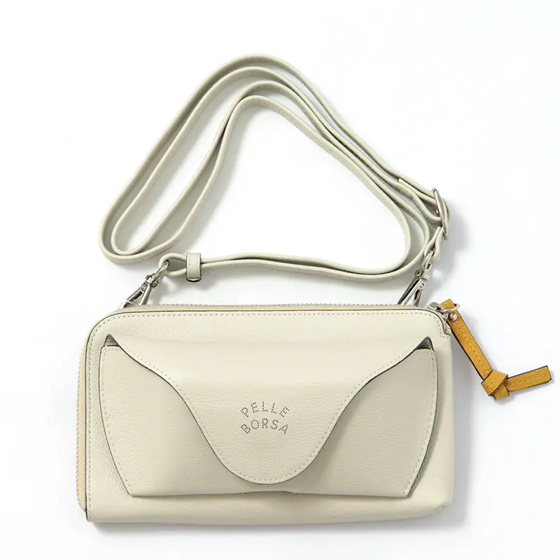 PELLE BORSA ペレボルサ VERY GOODS シュリンクレザー メガネポケット付き お財布ポシェット アイボリー