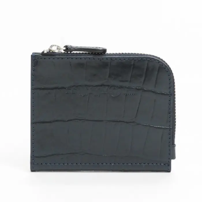Felisi フェリージ クロコ型押し 二つ折り ミニ財布 NAVY