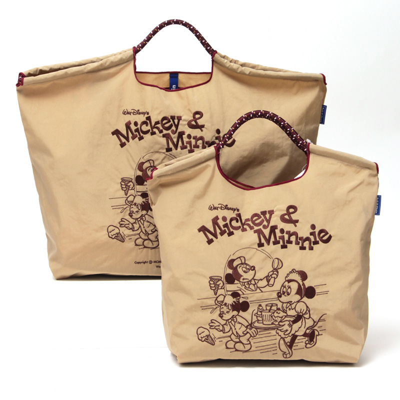 BALL＆CHAIN ボールアンドチェーン Disneyモデル Mickey&Minnie(ミッキー＆ミニー) エコバッグ (M) (L) ベージュ