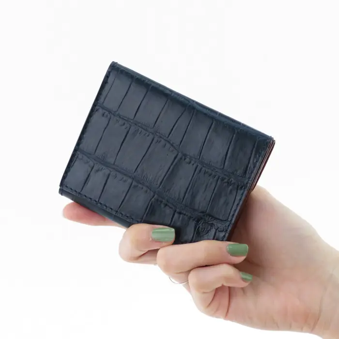 Felisi フェリージ クロコ型押し 三つ折り 財布 NAVY