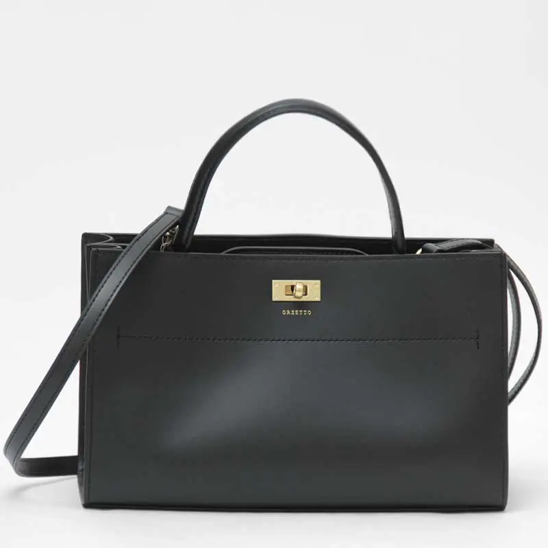 ORSETTO オルセット SCATOLA スムースレザー 2WAY ハンドバッグ BLACK