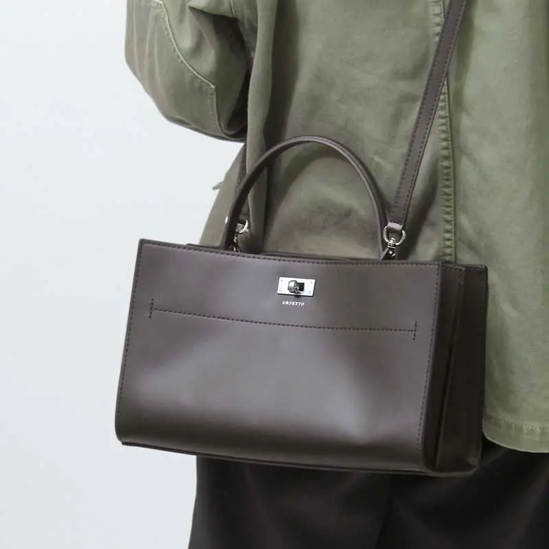 ORSETTO オルセット SCATOLA スムースレザー 2WAY ハンドバッグ D.BROWN