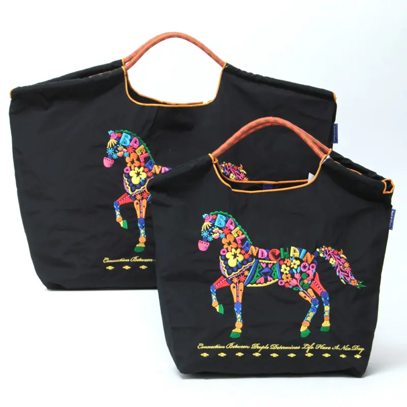 BALL＆CHAIN ボールアンドチェーン FLORAL HORSE(フローラルホース) エコバッグ (M) (L) ブラック