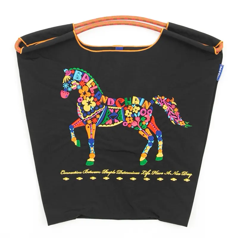 BALL＆CHAIN ボールアンドチェーン FLORAL HORSE(フローラルホース) エコバッグ (M) (L) ブラック M