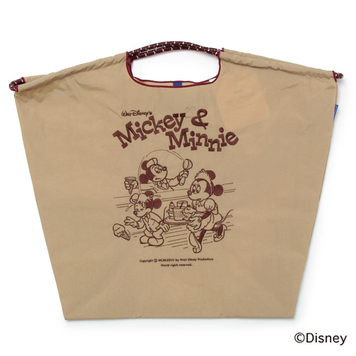 Disneyモデル Mickey&Minnie(ミッキー＆ミニー) エコバッグ (M) (L) ベージュ