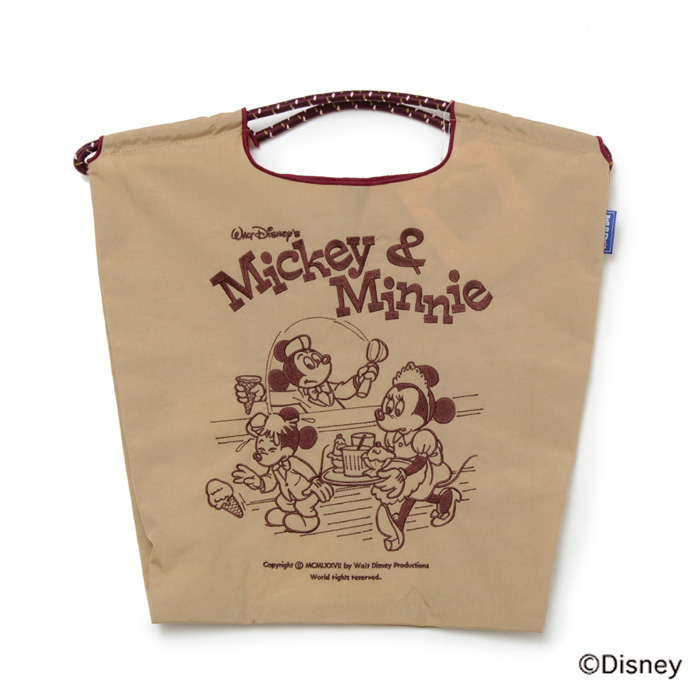 Disneyモデル Mickey&Minnie(ミッキー＆ミニー) エコバッグ (M) (L) ベージュ