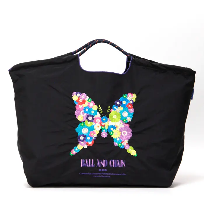 BALL＆CHAIN ボールアンドチェーン BUTTERFLY  (バタフライ) エコバッグ (M) (L) ブラック L