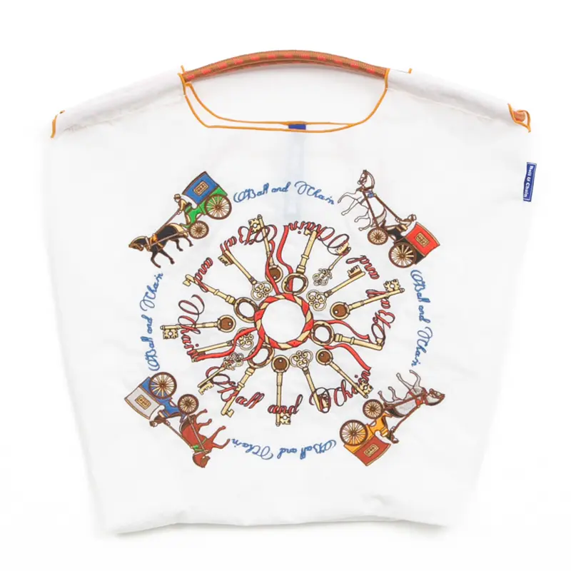 BALL＆CHAIN ボールアンドチェーン KEY & CARRIAGE (キー&キャレッジ) エコバッグ (M) (L) ホワイト M