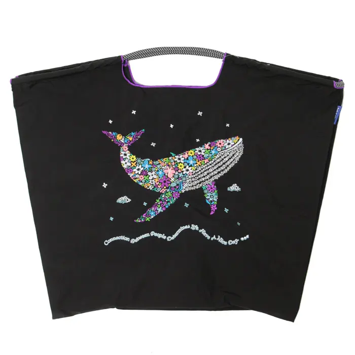 Flower Whale(フラワーホエール) エコバッグ (M) (L) ブラック