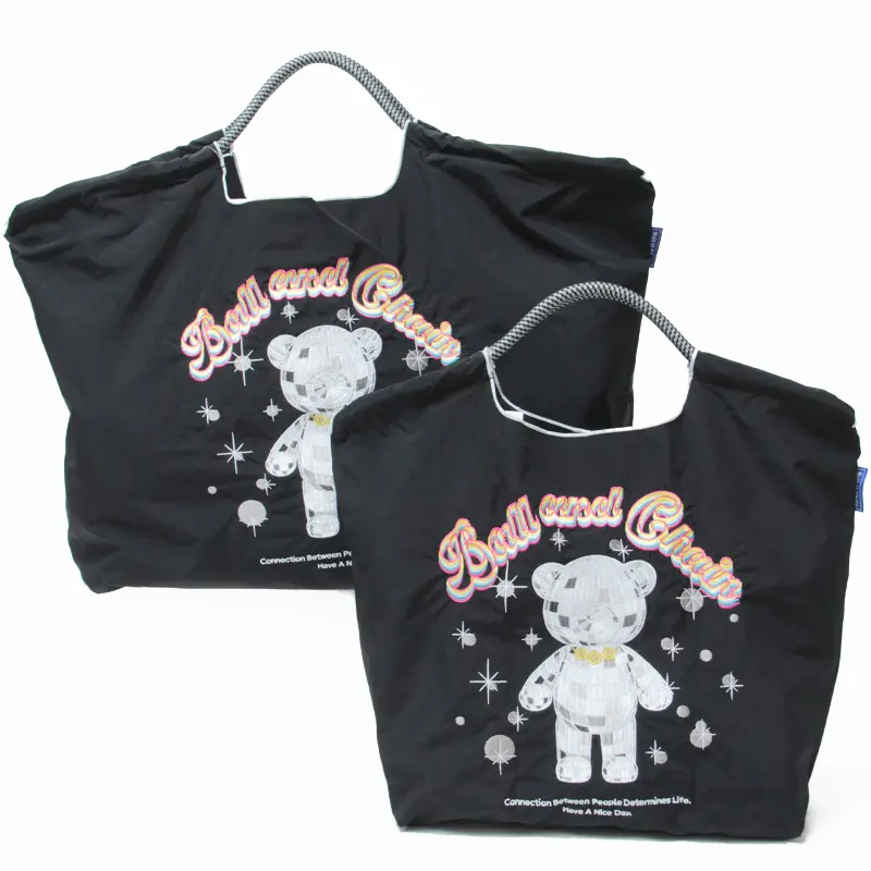 BALL＆CHAIN ボールアンドチェーン MIRROR BALL BEAR (ミラーボールベア) エコバッグ (M) (L) ブラック