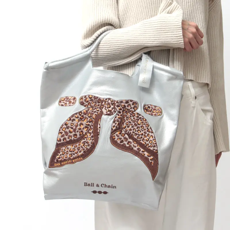 BALL＆CHAIN ボールアンドチェーン ウォッシャブルレザー トートバッグ (M) SCARF LEOPARD/SILVER