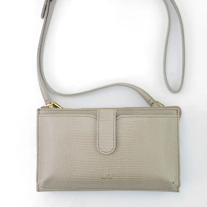 VIOLAd'ORO ヴィオラドーロ ADRIA リザード型押しレザー スマホポシェット 横型 トープ