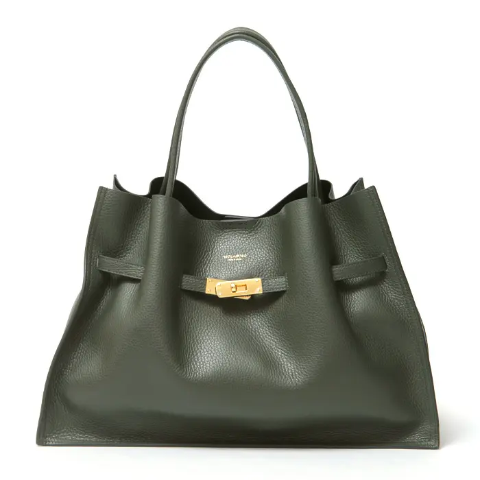 VIOLAd'ORO ヴィオラドーロ TRERO レザー トートバッグ(L) V-1497 カーキ