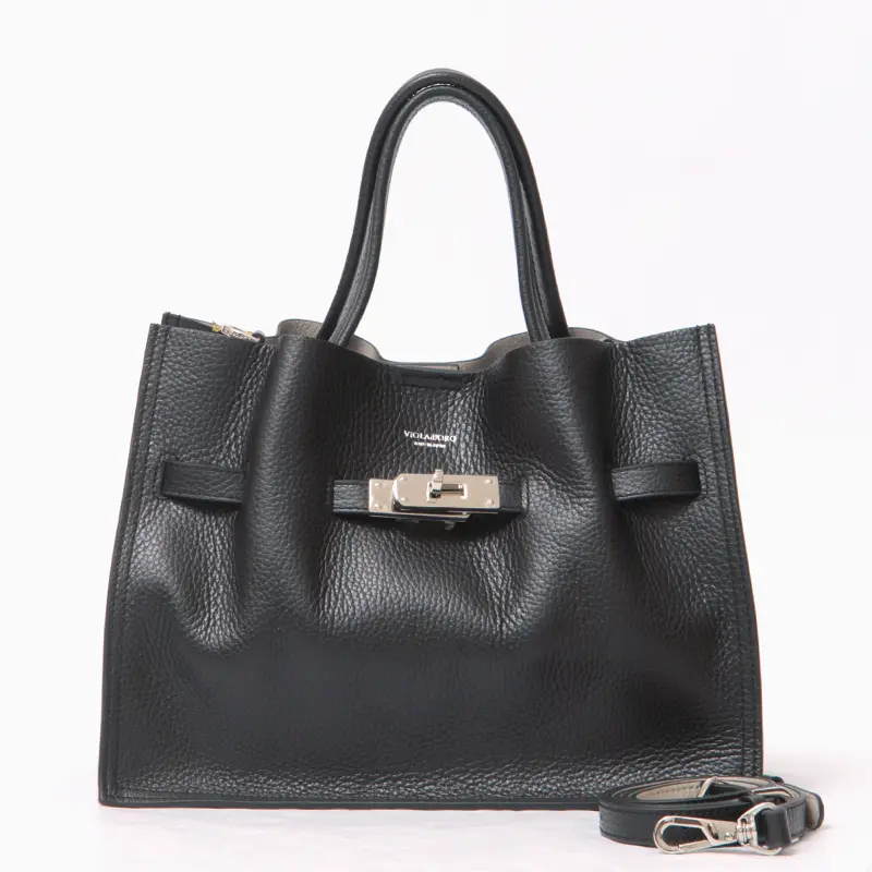 VIOLAd'ORO ヴィオラドーロ TRERO 1496 レザー 2way トート(M) V-1496 ブラック(金具シルバー)