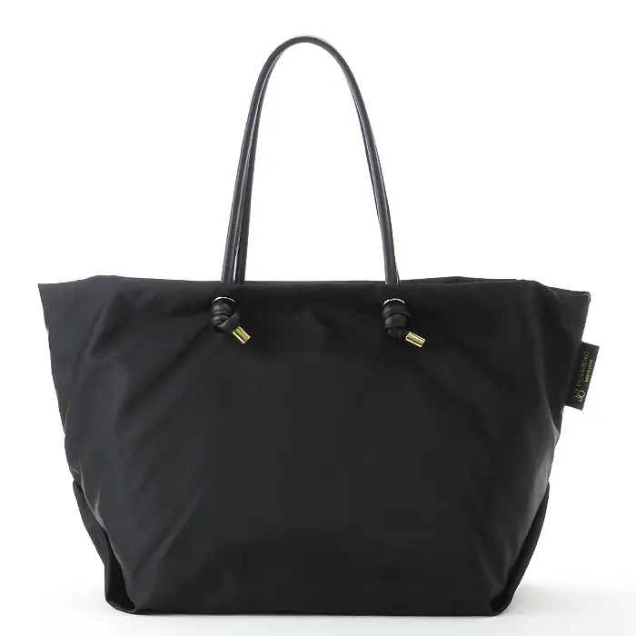 VIOLAd'ORO ヴィオラドーロ BIANCA  ノットハンドル ナイロン トートバッグ (L) ブラック×ブラック