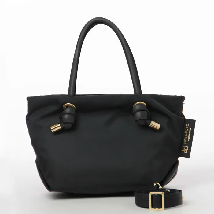 VIOLAd'ORO ヴィオラドーロ BIANCA ノットハンドル ナイロン 2wayトートバッグ (XS) ブラック×ブラック