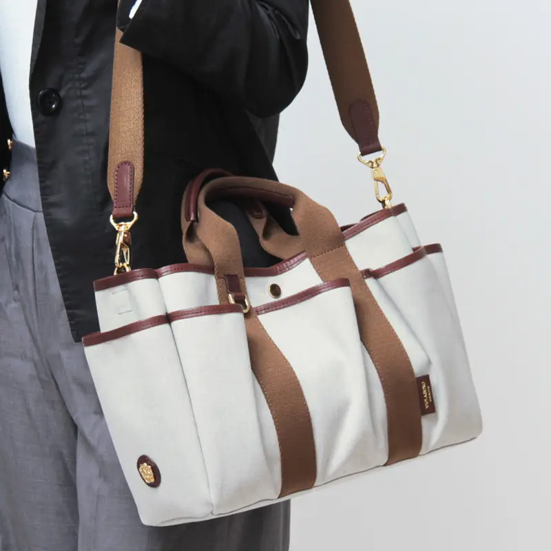 VIOLAd'ORO ヴィオラドーロ CAMPER キャンバス 2way トートバッグ V-2292 キャンパス/モカブラウン