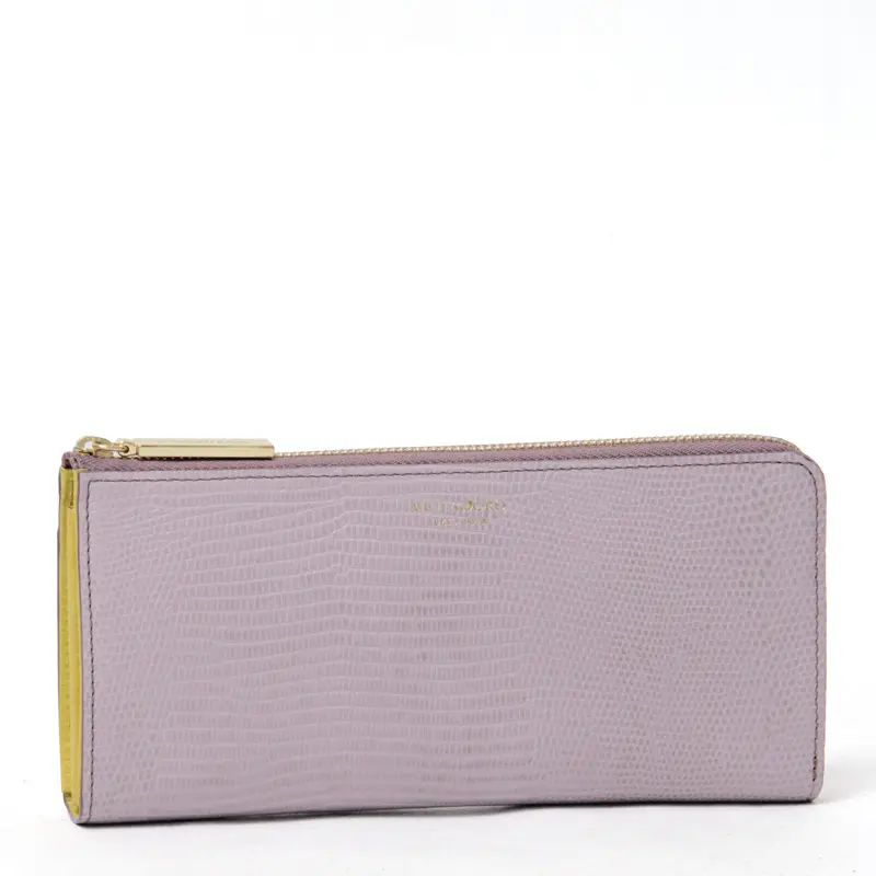 VIOLAd'ORO ヴィオラドーロ PORTA リザード型押しレザー L字ファスナー 長財布 ラベンダー/シトラス