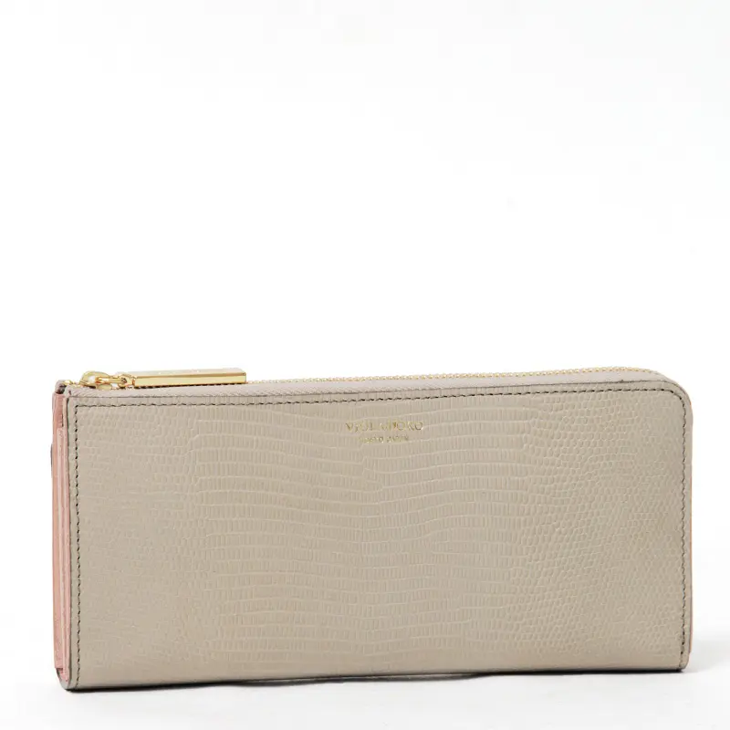 VIOLAd'ORO ヴィオラドーロ PORTA リザード型押しレザー L字ファスナー 長財布 トープ/ライトピンク