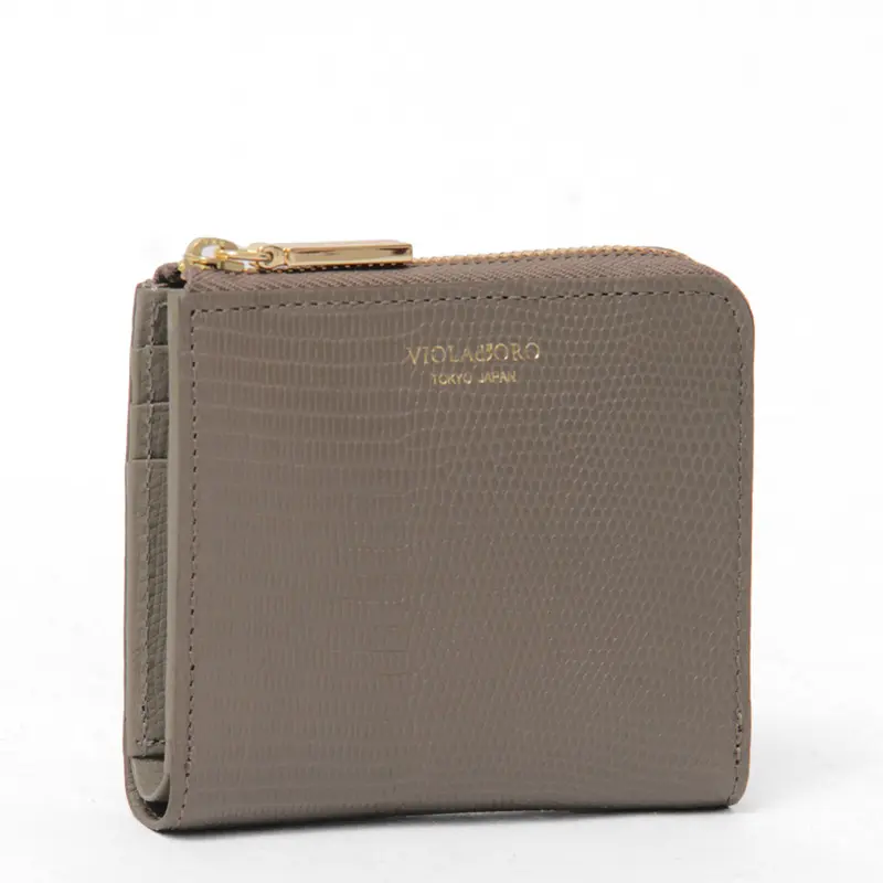 VIOLAd'ORO ヴィオラドーロ PORTA リザード型押し 二つ折り財布 グレージュ/トープ