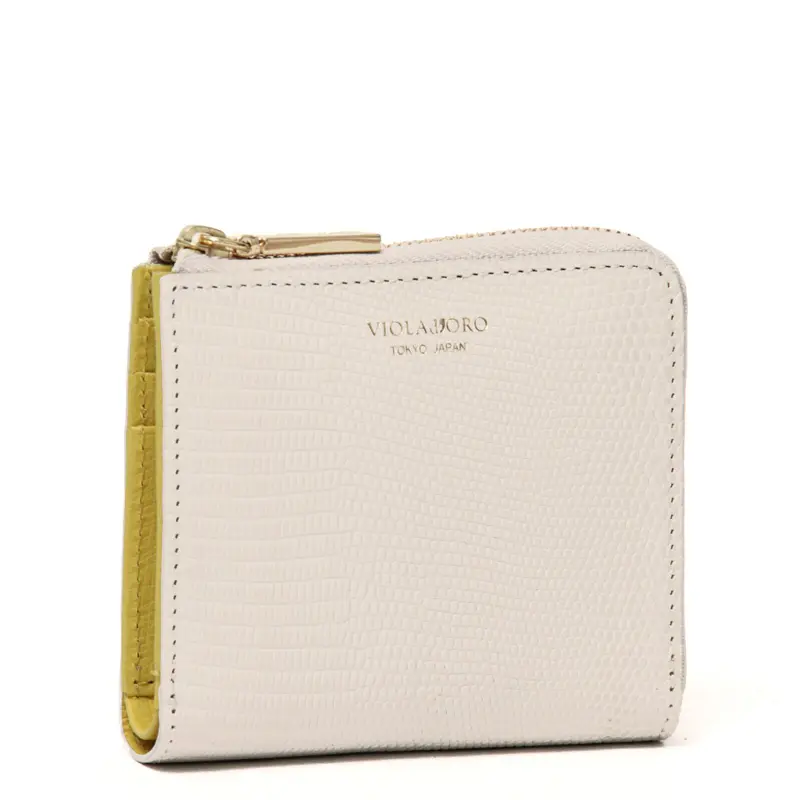 VIOLAd'ORO ヴィオラドーロ PORTA リザード型押し 二つ折り財布 アイスグレー/シトラス