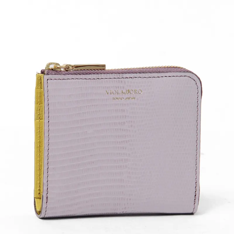 VIOLAd'ORO ヴィオラドーロ PORTA リザード型押し 二つ折り財布 ラベンダー/シトラス