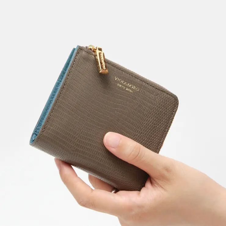 VIOLAd'ORO ヴィオラドーロ PORTA リザード型押し 二つ折り財布 グレージュ