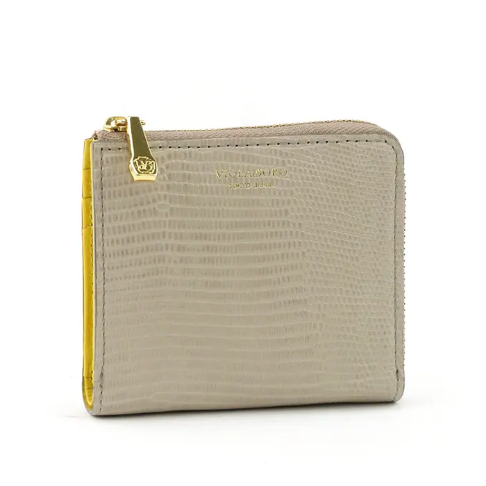 VIOLAd'ORO ヴィオラドーロ PORTA リザード型押し 二つ折り財布 トープ