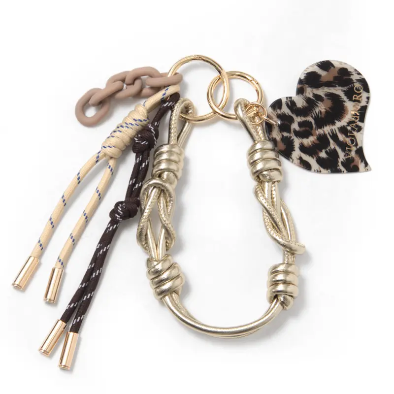 VIOLAd'ORO ヴィオラドーロ BIANCA アクリルxコード バッグチャーム レオパード/シャンパン