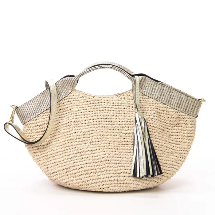 VIOLAd'ORO ヴィオラドーロ SANDRO テープハンドル ラフィア 2way かごバッグ NATURAL×GOLD