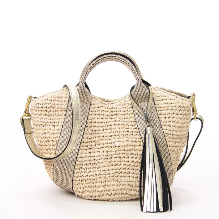 VIOLAd'ORO ヴィオラドーロ SANDRO テープハンドル ラフィア 2way かごバッグ NATURAL×GOLD