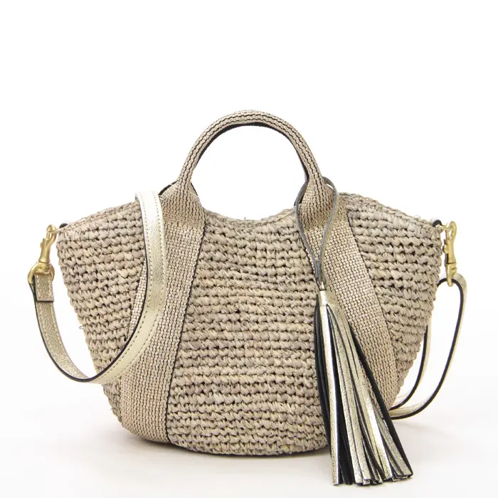 VIOLAd'ORO ヴィオラドーロ SANDRO テープハンドル ラフィア 2way かごバッグ W.BROWN×GOLD