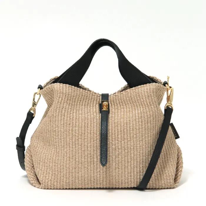 VIOLAd'ORO ヴィオラドーロ SANDRO イタリアンラフィア 2way かごバッグ V-8744 ≪4月初≫ナチュラル/ブラック