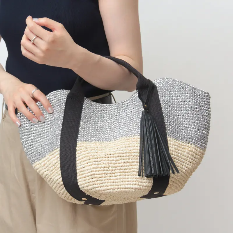VIOLAd'ORO ヴィオラドーロ MIRO ラフィア×シルバーストリングス かごバッグ