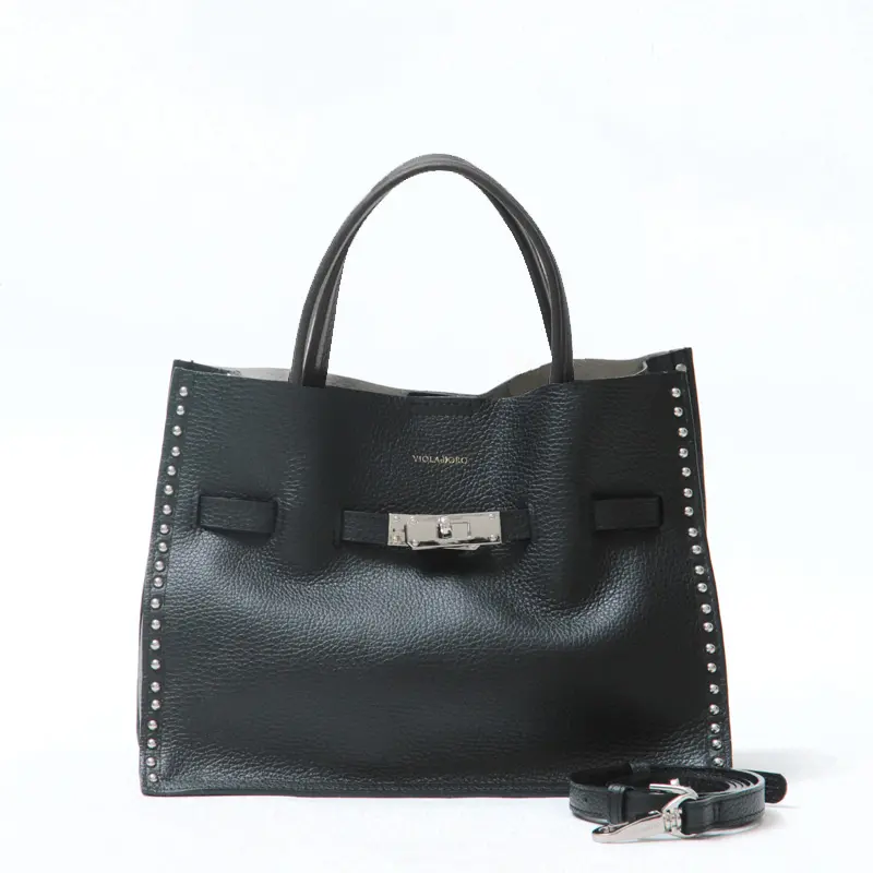 VIOLAd'ORO ヴィオラドーロ MIRO スタッズ付き 2way トートバッグ (M) ≪9月末≫ブラック