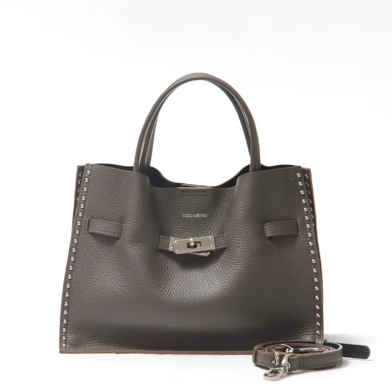 VIOLAd'ORO ヴィオラドーロ MIRO スタッズ付き 2way トートバッグ (M) ≪9月末≫ダークトープ