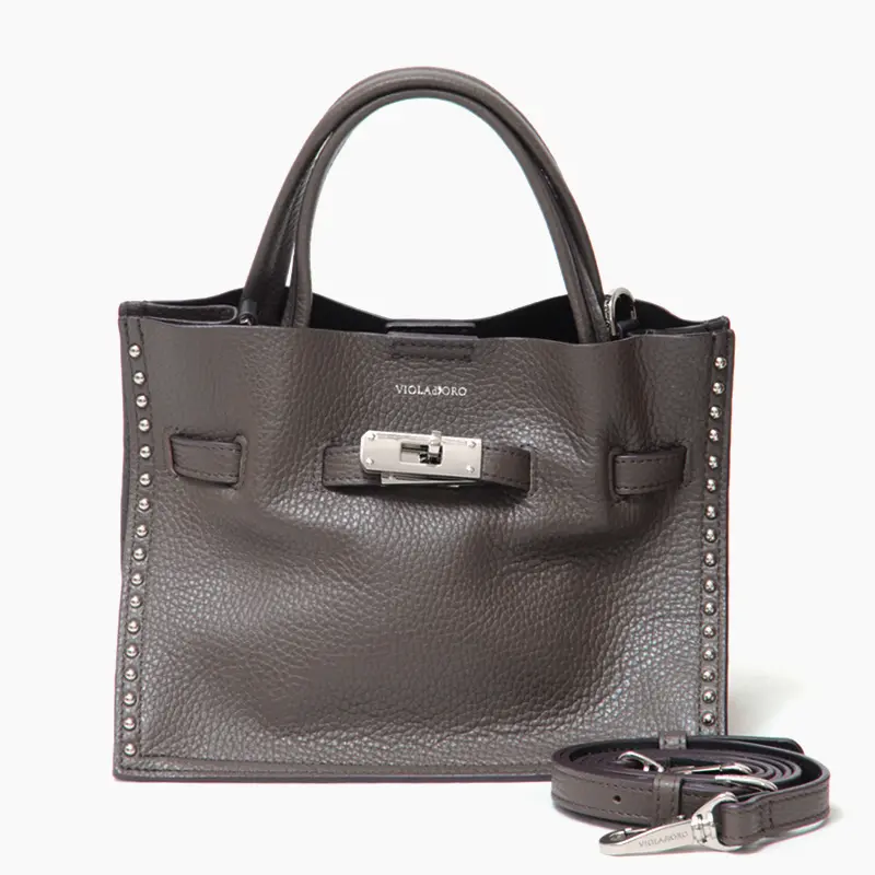 VIOLAd'ORO ヴィオラドーロ MIRO スタッズ 2way トート (S) V-8995 ダークトープ