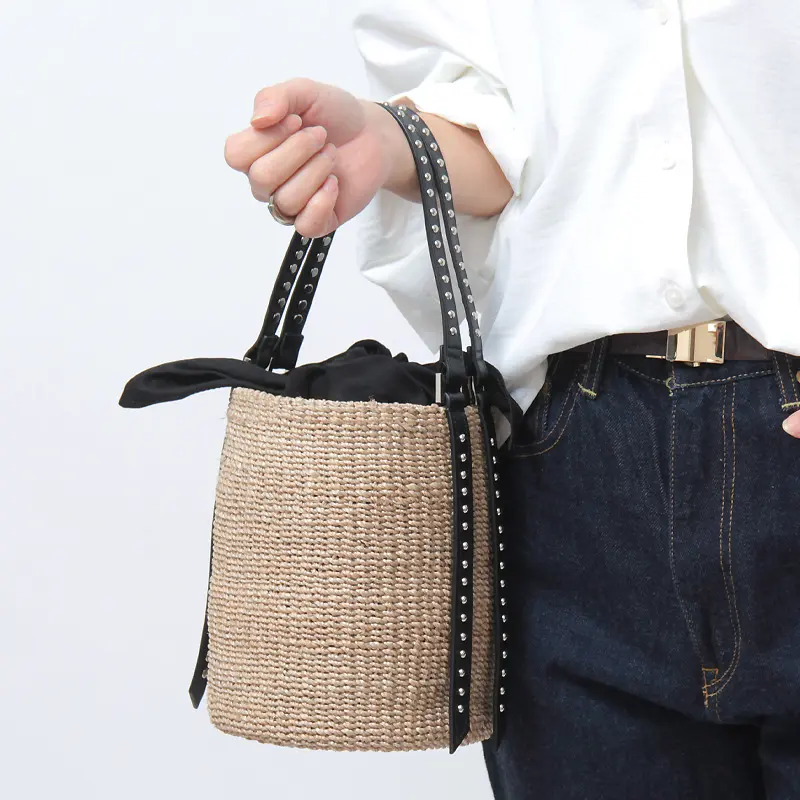 VIOLAd'ORO ヴィオラドーロ ヴィオラドーロ VIOLAd'ORO / かごバッグ MIRO アバカ スタッズ バケツ型 V-9007