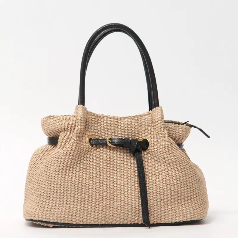 VIOLAd'ORO ヴィオラドーロ SANDRO ラフィア調 タックトート かごバッグ V-9017 ナチュラル/ブラック