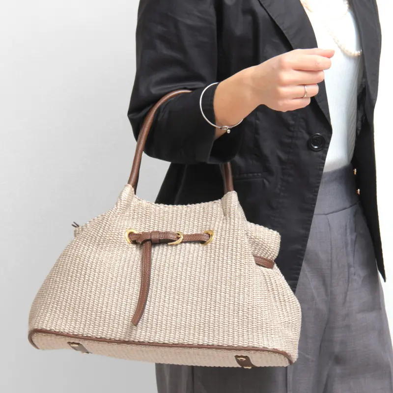 VIOLAd'ORO ヴィオラドーロ SANDRO ラフィア調 タックトート かごバッグ