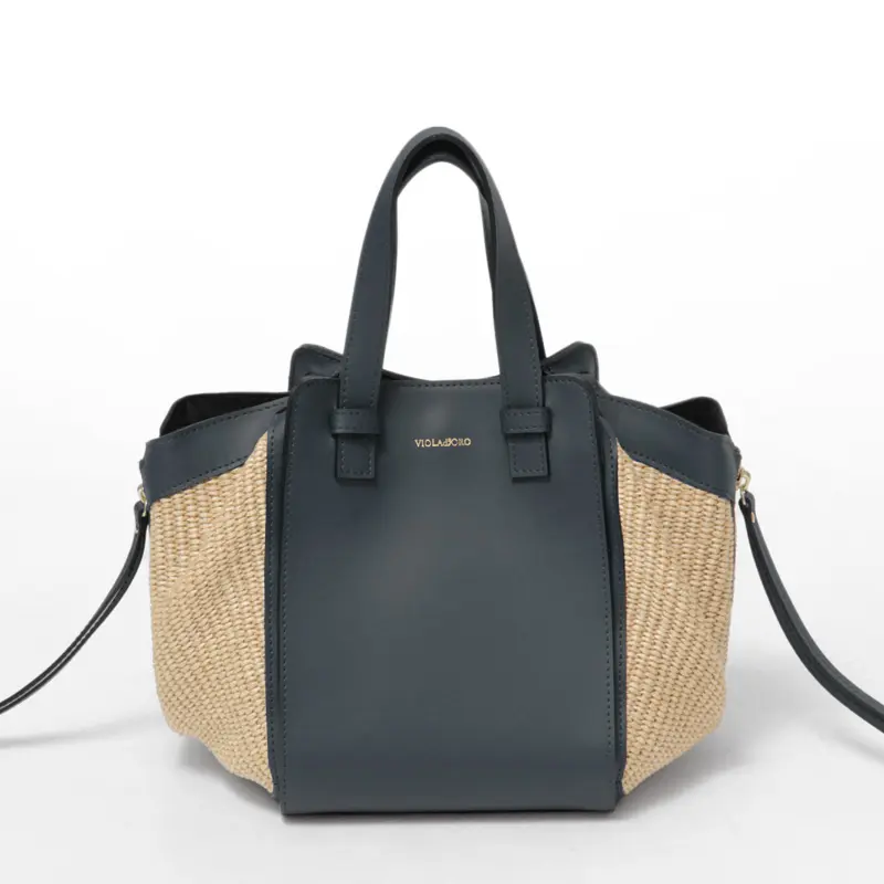 VIOLAd'ORO ヴィオラドーロ SANDRO ラフィア調 レザーコンビ かごバッグ ミニ