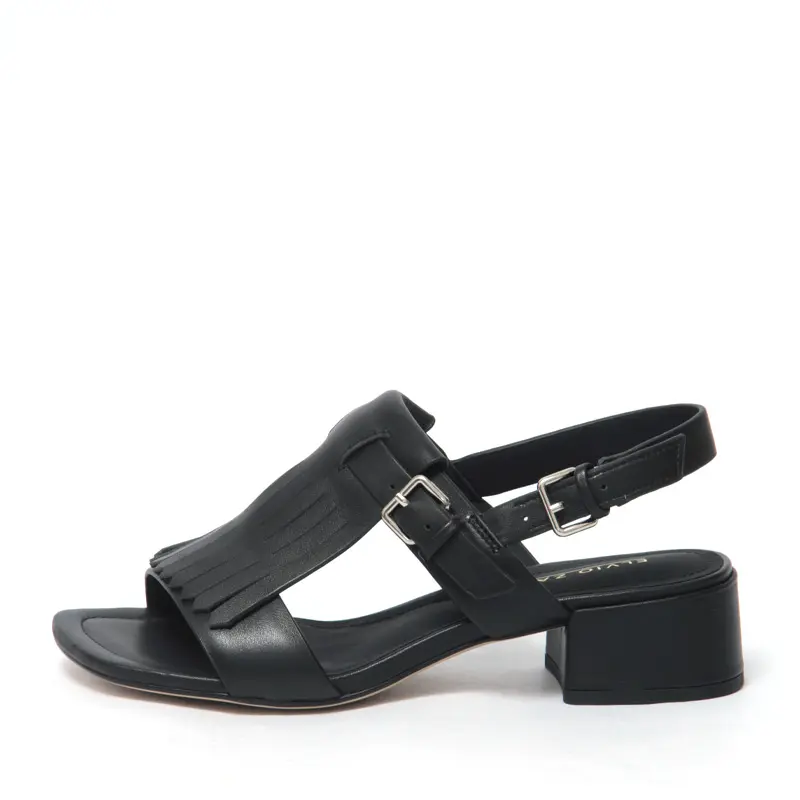 ELVIO ZANON エルビオザノン フリンジ バックストラップ ヒールサンダル BLACK
