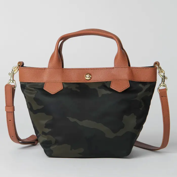 Regalo レガロ ディマンシェ カモフラージュ柄 ナイロン 2way ミニトート (XS) オリーブ/キャメル