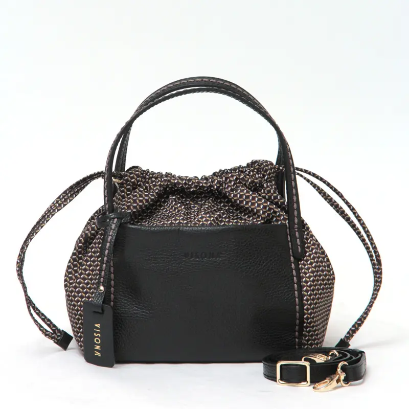 VISONA ヴィソナ モノグラムプリント 2way 巾着 トートバッグ BLACK