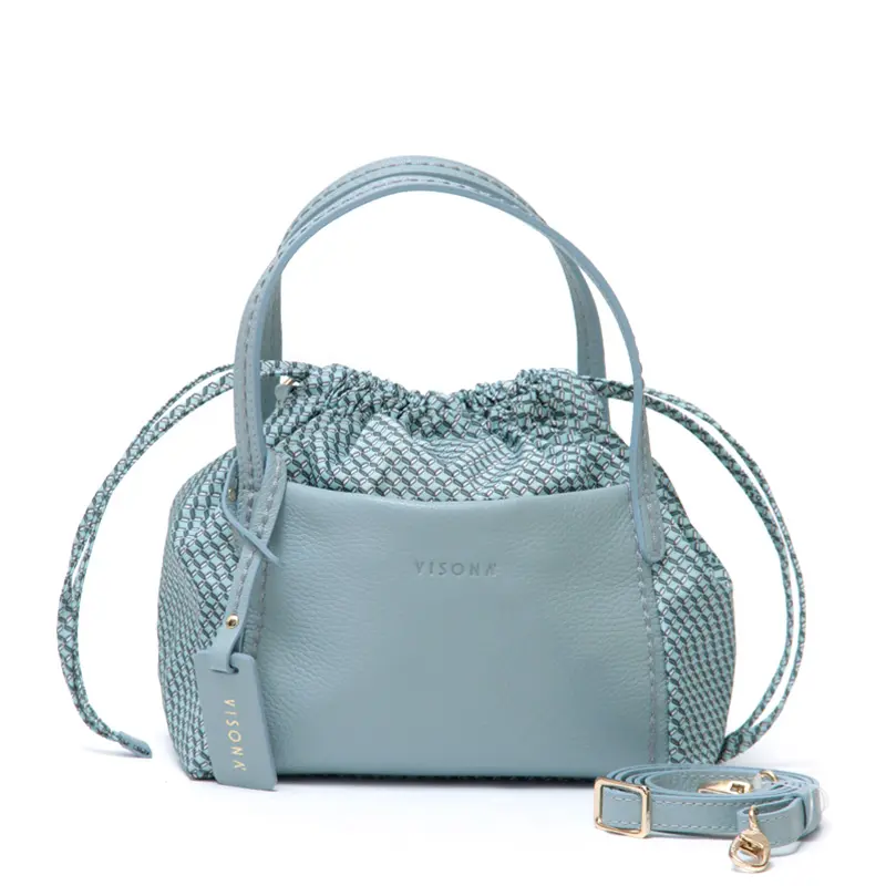 VISONA ヴィソナ モノグラムプリント 2way 巾着 トートバッグ L.BLUE